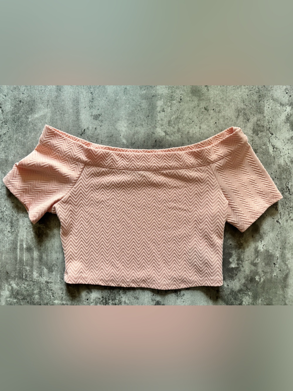 bebe Blush Pink Off-Shoulder Chevron Knit Crop Top
